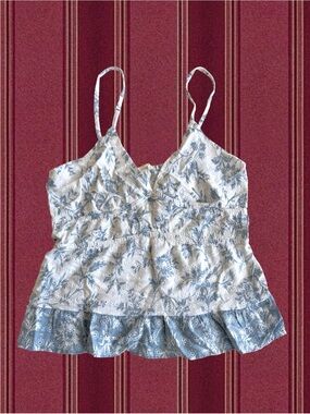 Blue Floral Spaghetti Strap Peplum Tank Top